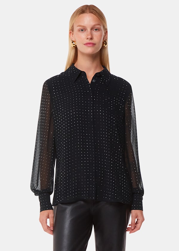 Black Hot Fix Sheer Shirt