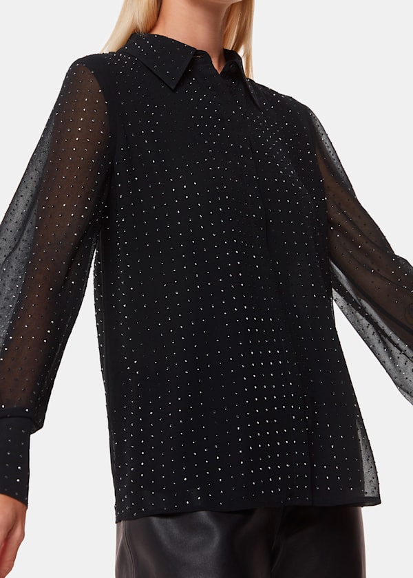 Black Hot Fix Sheer Shirt
