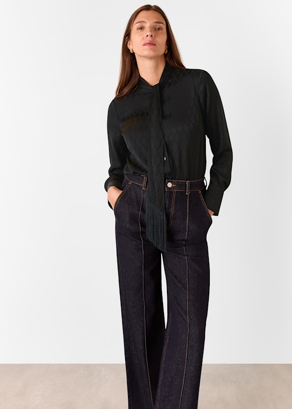 Black Diamond Jacquard Scarf Blouse