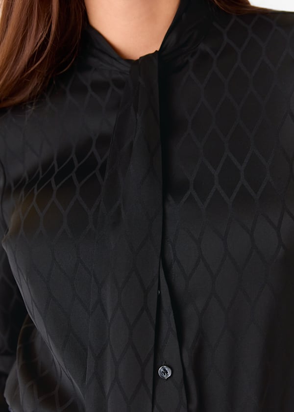 Black Diamond Jacquard Scarf Blouse
