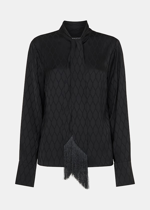 Black Diamond Jacquard Scarf Blouse