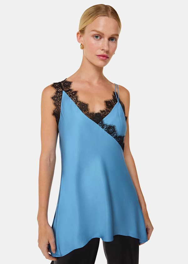 Blue Iris Lace Detail Wrap Cami
