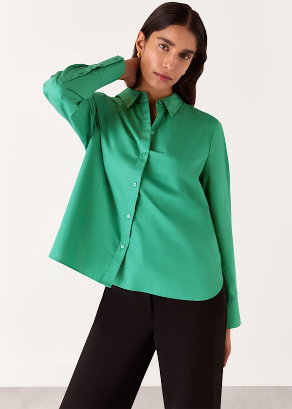 Green Boxy Cotton Shirt