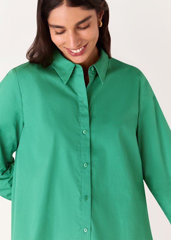 Green Boxy Cotton Shirt