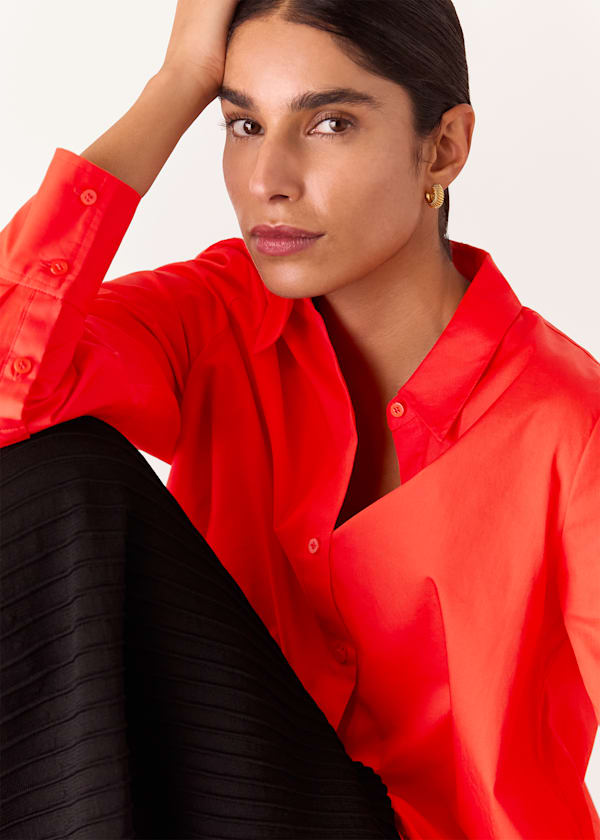 Red Boxy Cotton Shirt