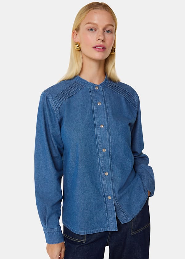 Pintuck Detail Denim Shirt