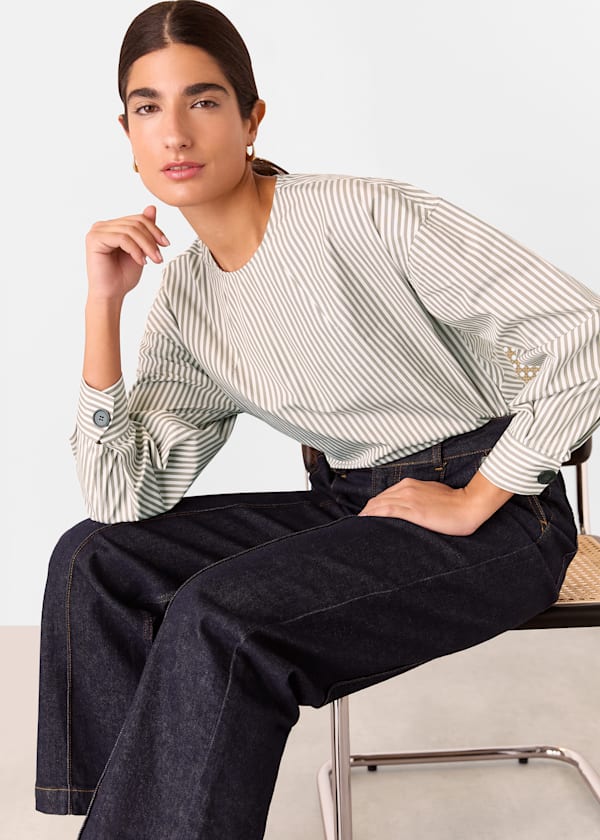 White Kirstie Cotton Stripe Blouse