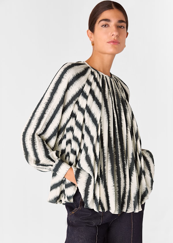 Ivory Hazy Stripe Pleated Blouse