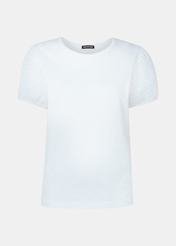 White Broderie Puff Sleeve T-Shirt