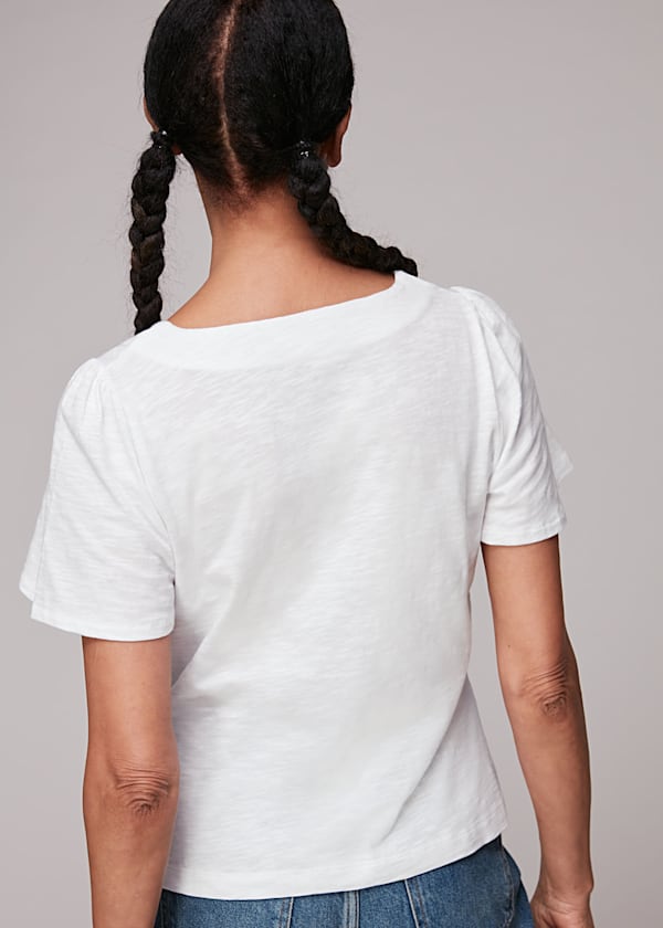 White Button Front Frill Top