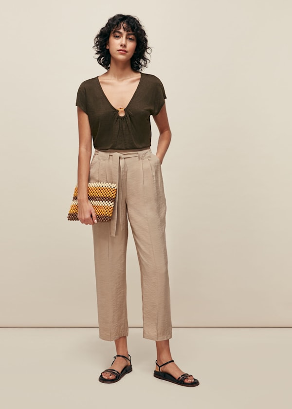 Khaki Tort Ring Linen Top