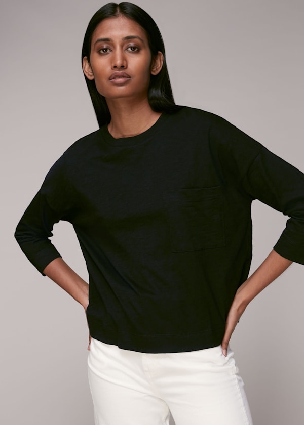 Black Cotton Pocket Top
