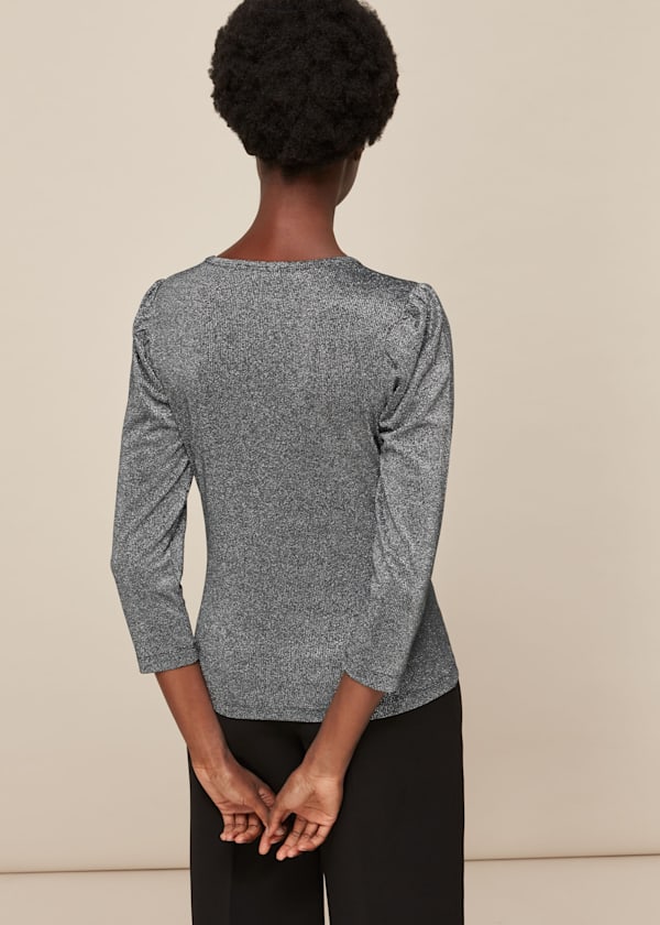 Silver Puff Sleeve Sparkle Top