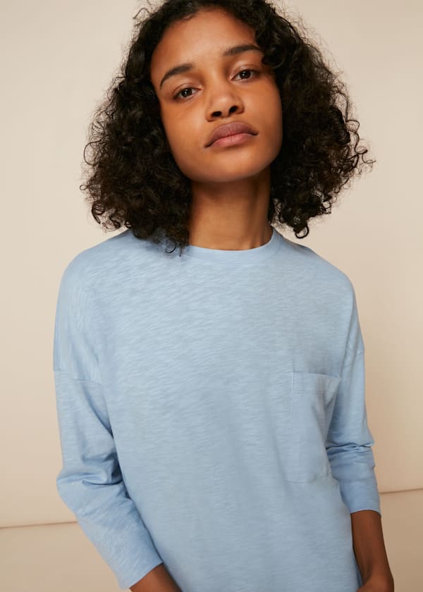 Pale Blue Cotton Pocket Top