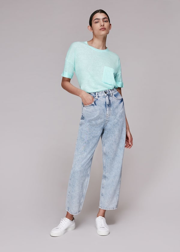 Turquoise Linen Pocket Top