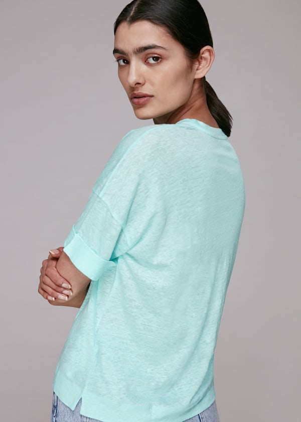 Turquoise Linen Pocket Top