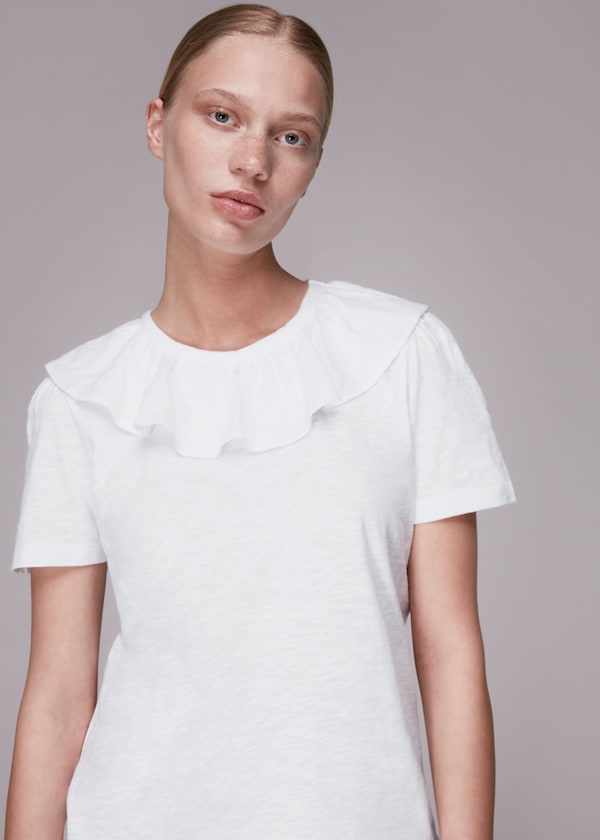 White Frill Neck Collar Tee