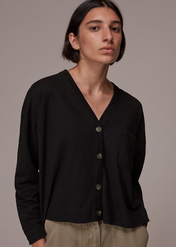 Black Jersey Pocket Cardigan