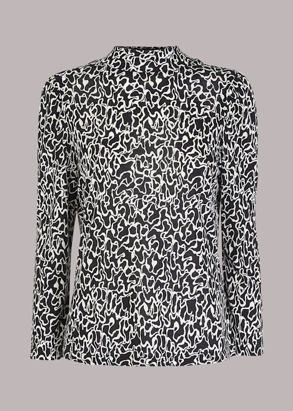 Black Swirl Print High Neck Top