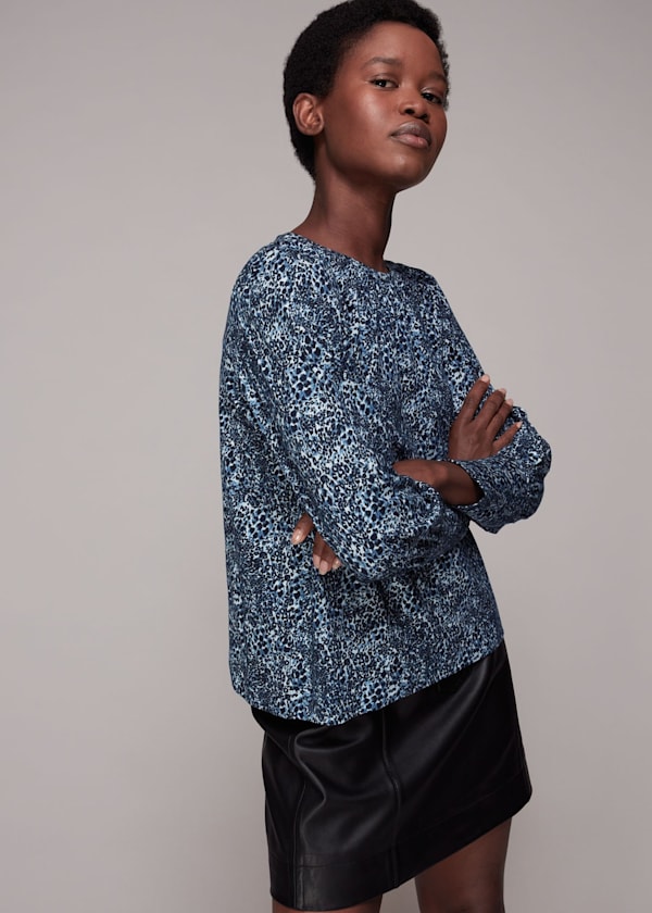 Blue Micro Animal Deep Cuff Top