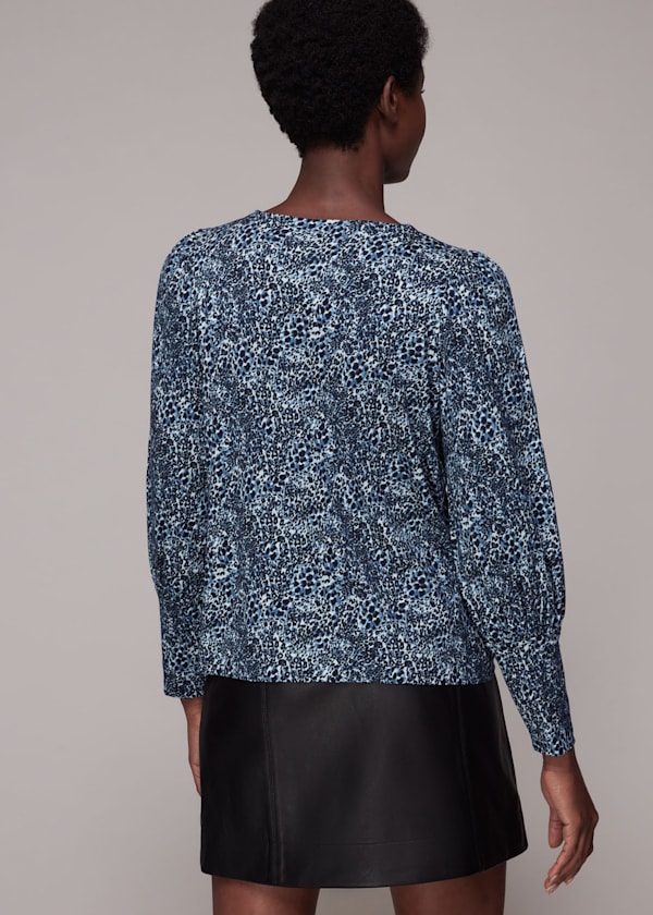 Blue Micro Animal Deep Cuff Top