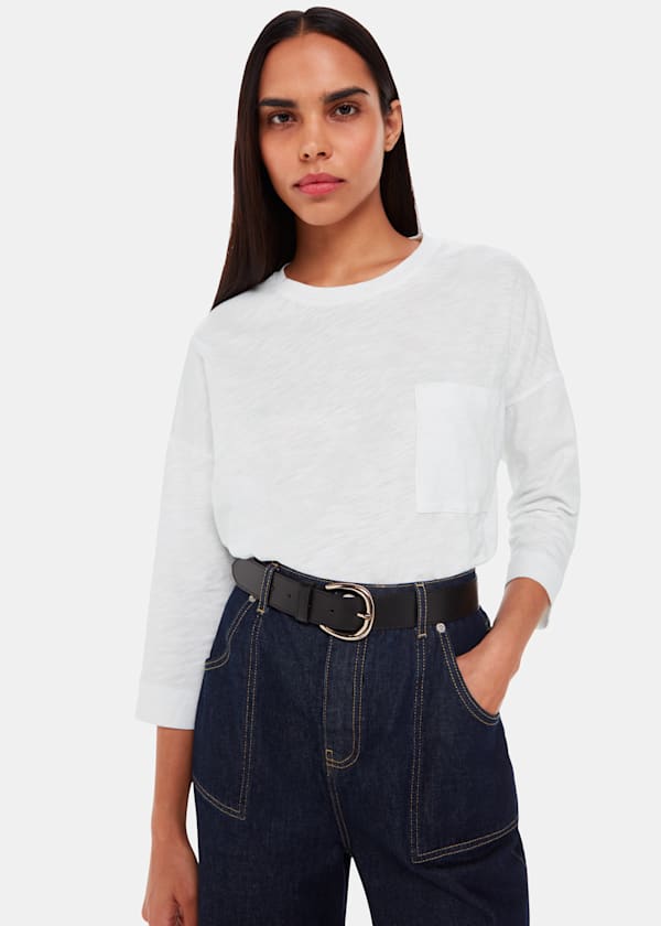 White Cotton Patch Pocket Top