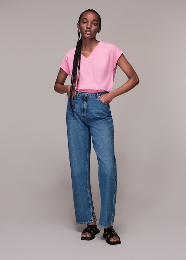 Pink Willa V Neck Cap Sleeve Tee