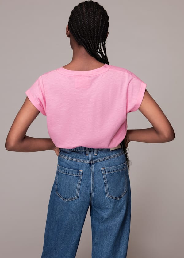 Pink Willa V Neck Cap Sleeve Tee