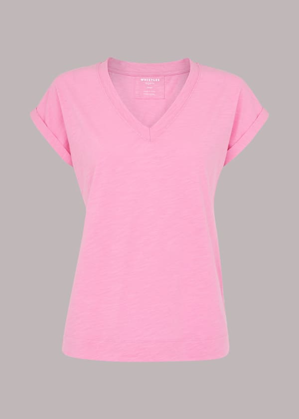 Pink Willa V Neck Cap Sleeve Tee