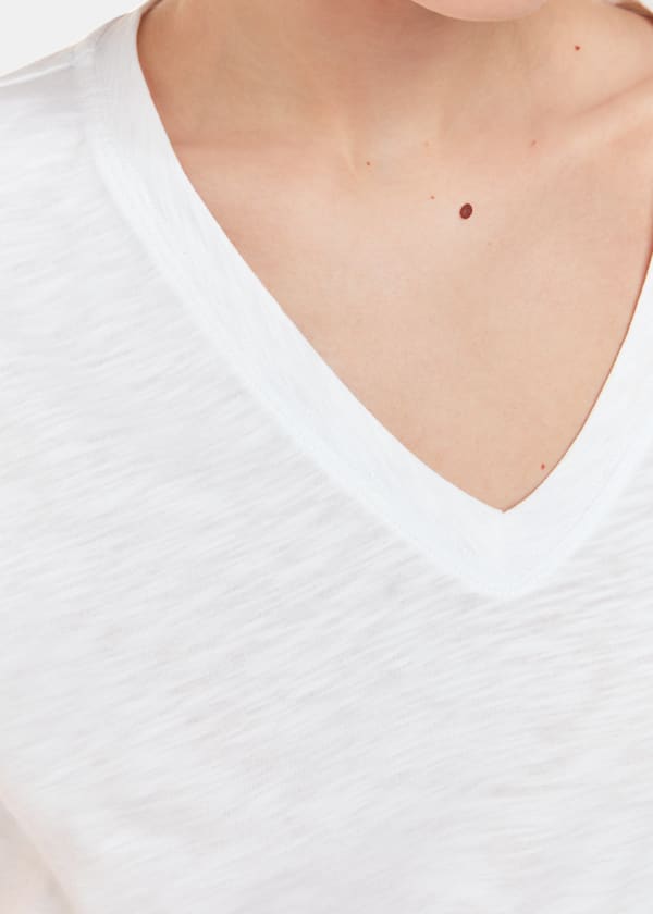 White Willa V-Neck Cap Sleeve Tee