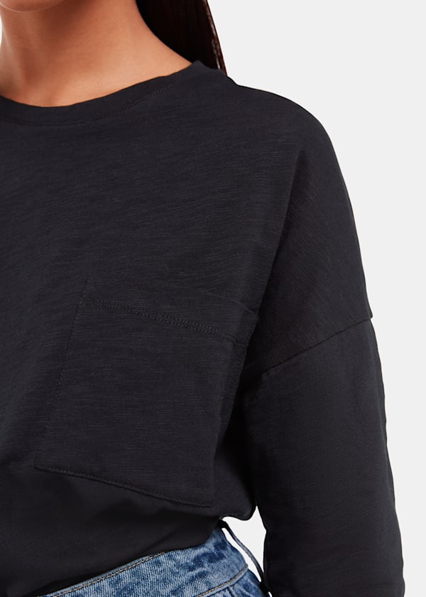 Black Cotton Patch Pocket Top