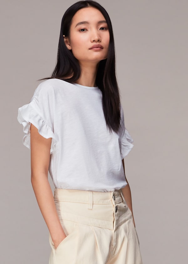 White Drawstring Shoulder Tee