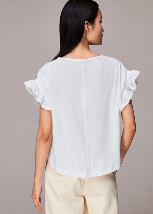 White Drawstring Shoulder Tee