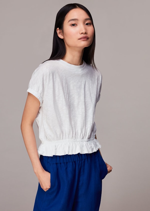White Celly Gathered Hem Top