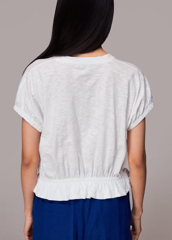 White Celly Gathered Hem Top