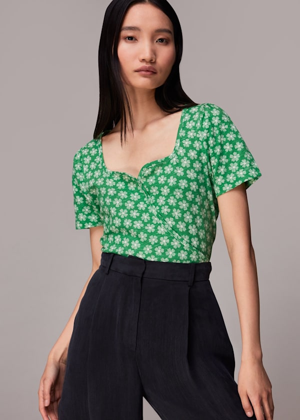 Green Daisy Check Wrap Tee