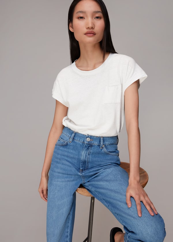 White Ember Linen Mix Pocket Tee