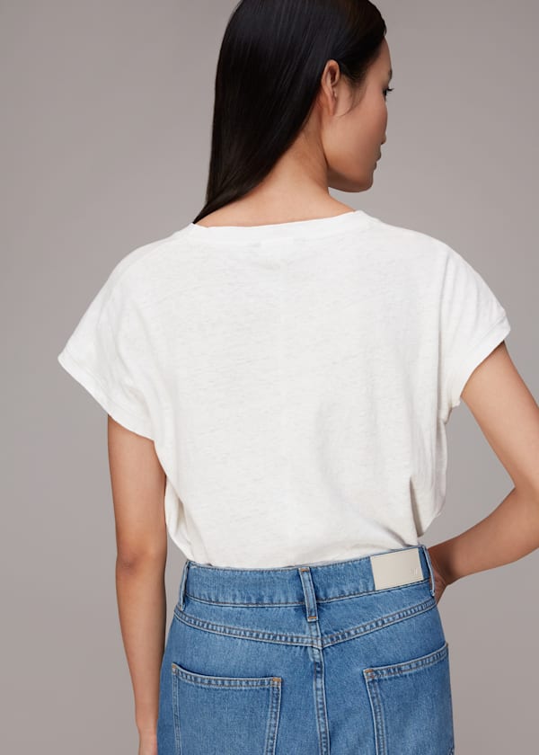 White Ember Linen Mix Pocket Tee