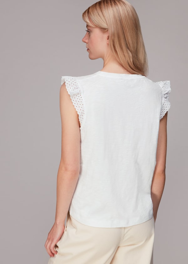 White Broderie Frill Sleeve Tee