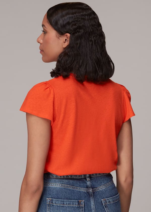Orange Cada Button Linen Mix Tee
