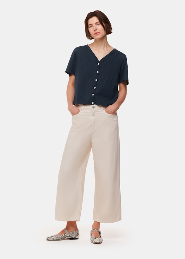 Navy Maeve V Neck Button Front Tee