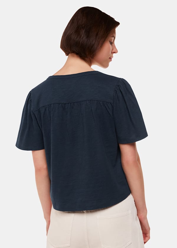 Navy Maeve V Neck Button Front Tee