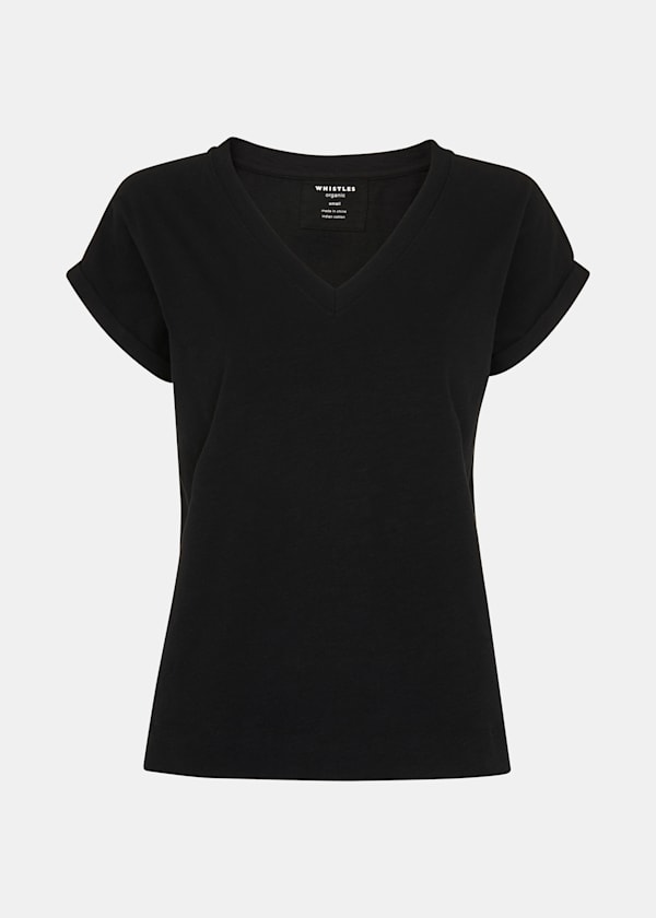 Black Willa V-Neck Cap Sleeve Tee