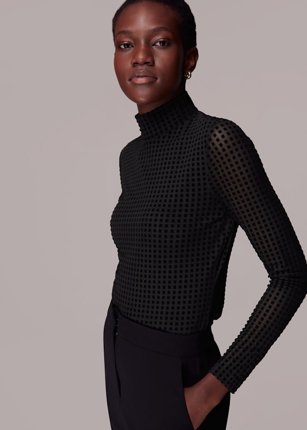 Black Checked Mesh Top