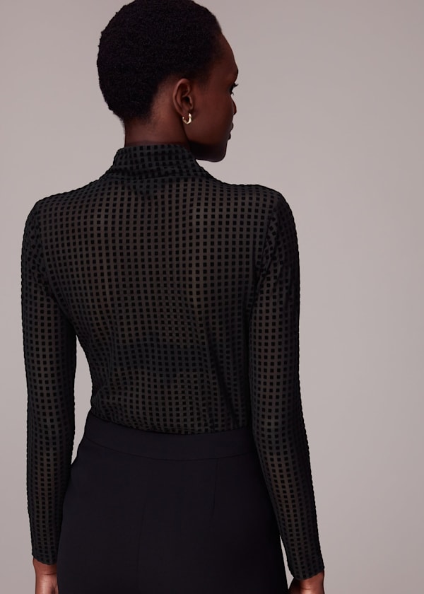 Black Checked Mesh Top