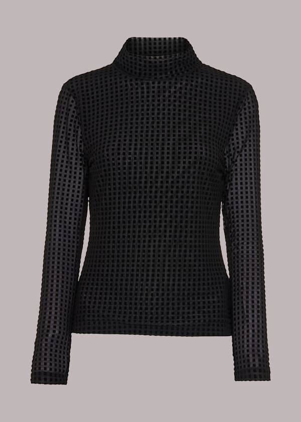 Black Checked Mesh Top