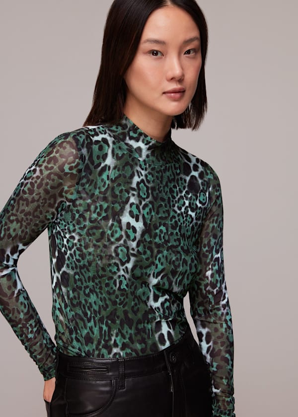 Green Night Cat Mesh Top