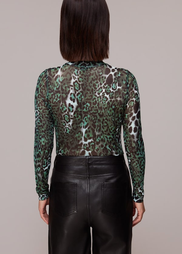 Green Night Cat Mesh Top
