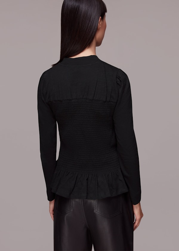 Black Shirred High Neck Top