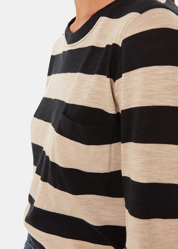 Black Stripe Crew Neck Pocket Top
